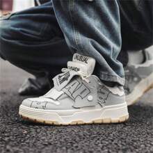 男士設計師麵包鞋,時尚滑板鞋,舒適防滑多功能休閒運動帆布鞋,新款厚底麵包鞋適用於學生 - 灰色 - 查看 6