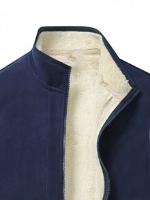 1pc Men's Outdoor Hiking Warm Fleece Vest Jacket With Sherpa Lining Gym Clothes Men - Navy Blue - View 3