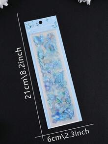 6入組藍色卡通蝴蝶和花卉圖案塗鴉貼紙,月潮風格,用於創意相簿、手帳裝飾、禮盒包裝藝術用品 - 藍色 - 查看 2