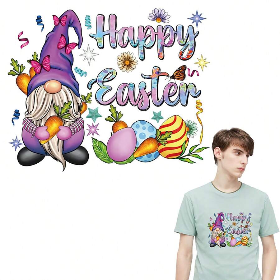 1入easter卡通設計熱轉印貼花,可用於t恤、牛仔褲、夾克、褲子、襪子、棒球帽等衣服或復活節裝飾 - C5 - 查看 1