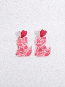 1pair New Valentine's Day Acrylic Earrings, Love Cat Earrings, Fashionable Ear Accessories For Women - Multicolor - View 7