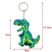 1pc Glitter Gradient Dinosaur Toy Bag Keychain Reflective Double-Sided Dinosaur Glitter Pendant