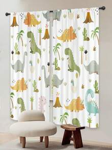 2片/幅恐龍窗簾,彩色卡通和可愛的野生動物印花客廳和臥室家居裝飾,尺寸：42英寸*63英寸 - 彩色 - 查看 3