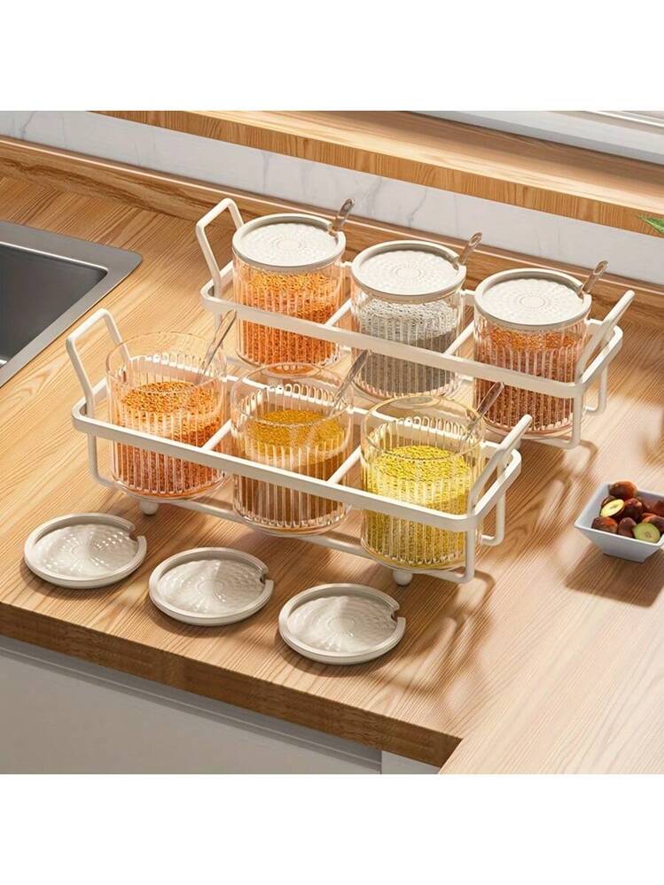 Dohldp Set di 4 Condimento Box Spezia Jar, Scatola per condimenti Contenitore per spezie 4 in 1