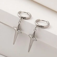 1pair Hip-Hop Four-Pointed Star Design Stainless Steel Earrings, Suitable For Men's Daily Wear - Star - View 2