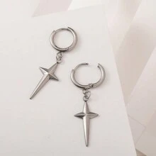 1pair Hip-Hop Four-Pointed Star Design Stainless Steel Earrings, Suitable For Men's Daily Wear - Star - View 3