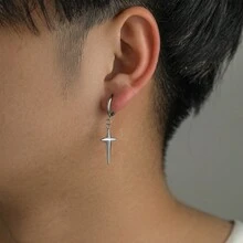 1pair Hip-Hop Four-Pointed Star Design Stainless Steel Earrings, Suitable For Men's Daily Wear - Star - View 1
