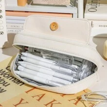 1 Miếng Dễ thương Màu be Dây thừng Nút Túi bút chì , 3 lớp Dung lượng lớn Học sinh Hộp bút Với Lưới Ngăn đựng bút Đa chức năng Văn phòng phẩm Túi bảo quản - Màu be - Xem 5