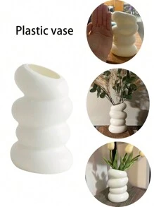 1入組多功能塑料花瓶,客廳咖啡桌裝飾,臥室桌面飾品,可以放置乾燥花和鮮花的創意花器 - 白色 - 查看 1