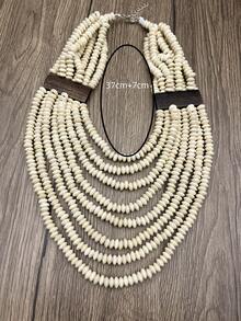 Phong cách Bohemian Nhiều lớp Bằng gỗ Váy rộng Vòng cổ mặt dây chuyền , Màu be - Cà phê - Xem 3