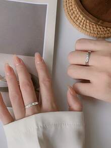 FOREVER QUEEN 1套925純銀情侶戒指,男女戒指,永恆戒指,承諾戒指,可調節開放戒指,情人節禮物 - 銀色 - 查看 3