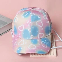 1頂兒童通用粉色棒球帽,帶有心形和花卉裝飾,防曬透氣 - 粉色 - 查看 2