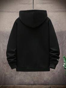 1 件男童/青少年休闲纯色连帽衫 - 黑色 - 查看 2