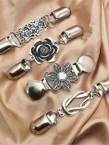 Yanxyad 1 件复古毛衣披肩夹扣金属连衣裙开衫胸针领夹花朵图案夹配饰情人节、妈妈、母亲、母亲节、礼物 - 復古銀色 - 查看 6