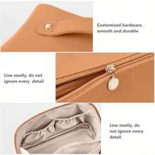 Large Capacity Travel Cosmetic Bag, Multifunctional Makeup Bag, PU Leather Makeup Bag, With Handle And Divider, Travel Cosmetic Bags For Women - 咖啡棕 - 查看 4