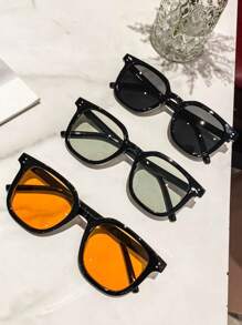 1 件男女通用个性化方形框架时尚眼镜，适合旅行、派对、聚会 - 黑色 - 查看 1