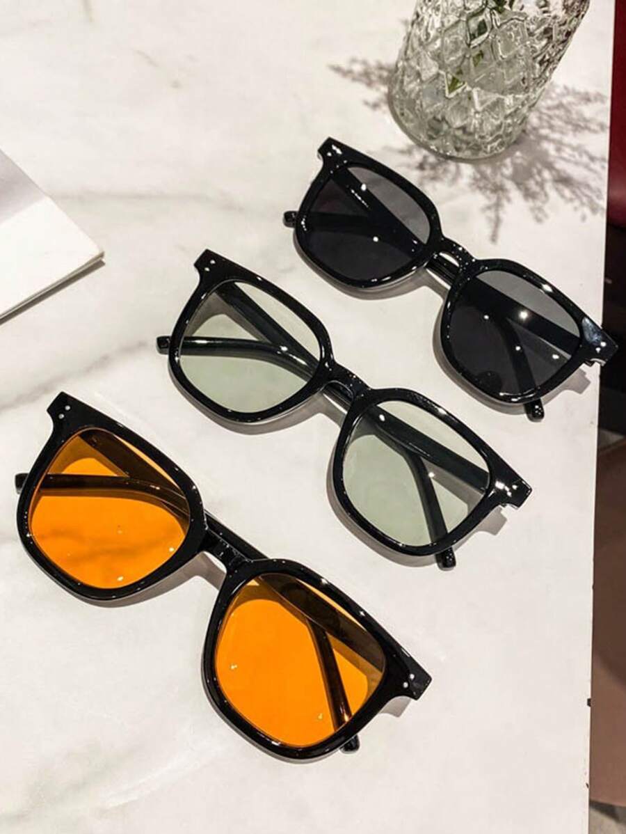 1 件男女通用个性化方形框架时尚眼镜，适合旅行、派对、聚会 - 黑色 - 查看 1