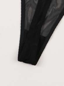 Tanga De Encaje Transparente Estampada Y Sexy De Talla Grande - Negro - Ver 6