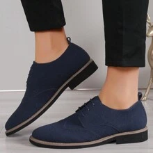 Men's Matte Lightweight Block Carved Round-Toe Low-Cut Lace-Up Low-Heel Pu Leather Shoes, Suitable For Casual, Pedestrianism, Students, Four Seasons