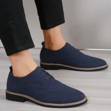 Men's Matte Lightweight Block Carved Round-Toe Low-Cut Lace-Up Low-Heel Pu Leather Shoes, Suitable For Casual, Pedestrianism, Students, Four Seasons