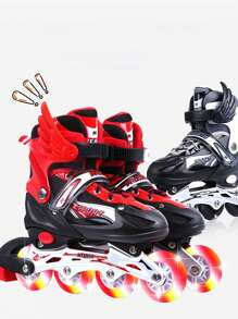 Adjustable Inline Skates With Protective Equipment 4 Wheel Skates For Children Ideal For Gift - 黑色 - 查看 2