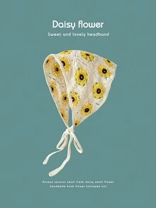 1入女士甜美可愛手工編織花朵空心束髮帶,雛菊三角圍巾,適用於春夏日常穿著 - 彩色 - 查看 13