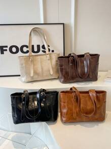 1入pu材質秋冬肩背袋,大容量手提包,時尚純色手袋作為女性禮物,非常適合辦公室,工作和上下班