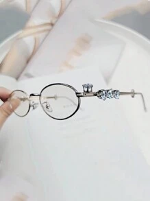 1pc European And American Fashionable Glasses With Small Ellipse Frame, Rhinestone Inlaid For Computer Reading Gaming TV Phones Glasses Accessories For Women