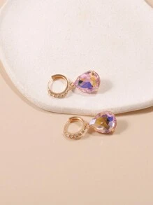 1對兒童水滴形耳環,新鮮風格,適用於女孩的耳環 - 粉色 - 查看 2