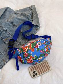 时尚个性化多功能胸包、斜挎包、大花设计腰包，适合户外运动和跑步，带多个隔层 - 藍色 - 查看 5