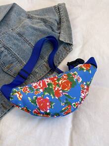 时尚个性化多功能胸包、斜挎包、大花设计腰包，适合户外运动和跑步，带多个隔层 - 藍色 - 查看 2