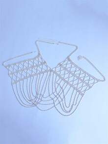 1入組性感華麗鑲鑽花形身鏈,女性沙灘配飾 - 銀色 - 查看 3