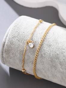 Nooxian 2入組女式時尚簡約鏈條手鍊,帶有立方氧化鋯邪惡之眼和珍珠吊墜,金色 - 金黃色 - 查看 4