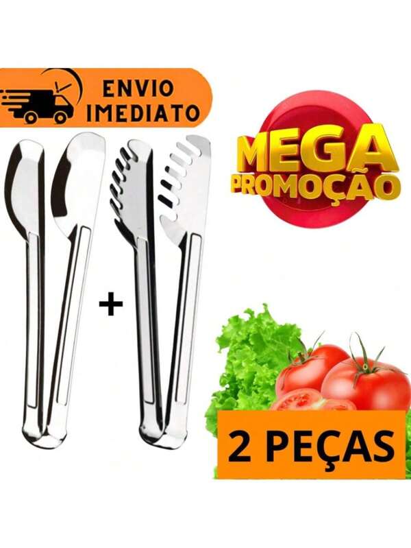 Kit Jogo 2 Utensilios Pegadores Universal 100% Inox Para Massas Saladas Macarrão Para Cozinha Restaurantes e Comercios Envio Imediato