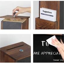 UNHO Lockable Suggestion Box Wooden Charity Donation Boxes Wall Mounted Comment Ballot Box With Secure Lock Card Holder And Writing Blackboard