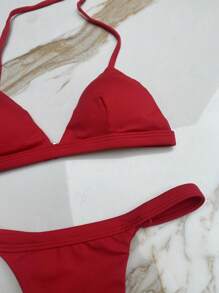 Bikini De Cinta Roja Con Tangas De Hilo Dental Y Copas Removibles - Rojo - Ver 9