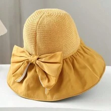 1入女士寬邊太陽帽，帶有蝴蝶結和收納功能，夏季戶外活動遮陽帽 - 彩色 - 查看 15