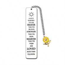 1入組不分男女、「永遠記得你更勇敢」不鏽鋼書籤,附有向日葵和太陽圖案,啟發性書籤禮物 - 銀色 - 查看 1