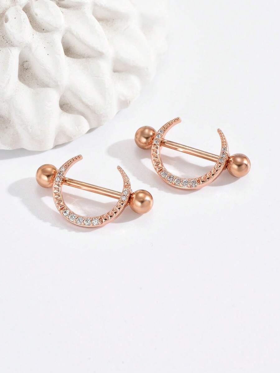 1新款長弓月設計人造乳頭環裝置,不鏽鋼成品適用於女性和情侶 - 玫瑰金 - 查看 1