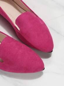 女款滑步式尖頭低跟平底鞋,舒適優雅秋季時尚必備,麂皮材質,玫瑰紅色 - 玫紅色 - 查看 6