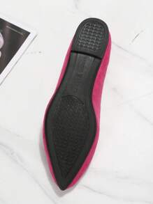 女款滑步式尖頭低跟平底鞋,舒適優雅秋季時尚必備,麂皮材質,玫瑰紅色 - 玫紅色 - 查看 8