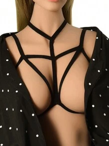 黑色性感中空彈性運動胸衣 - 黑色 - 查看 1