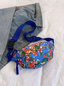 时尚个性化多功能胸包、斜挎包、大花设计腰包，适合户外运动和跑步，带多个隔层 - 藍色 - 查看 1