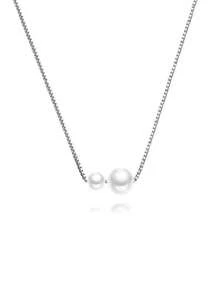 1 件简约高端风格极简个性化百搭精致 S925 纯银和两颗人造珍珠装饰锁骨链项链，适合女士、日常佩戴和礼物 - 銀色 - 查看 2