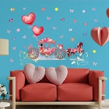 Valentine'S Day Wall Sticker Pink Heart Wall Sticker Princess Love Flower Basket Carriage Wall Sticker Peel Sticker Balloon Sticker Valentine'S Day Wedding Anniversary Decorative Window Sticker - Multicolor - View 1