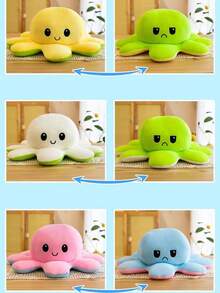 1 Pieza 20cm Juguete De Peluche De Pulpo Reversible De Doble Cara - Celeste - Ver 3