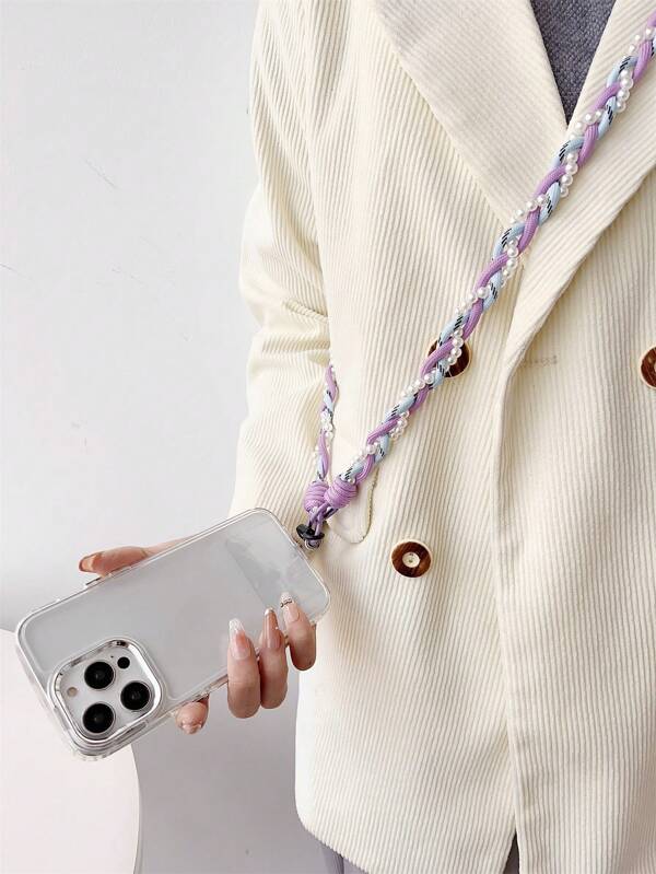 Pearl Chain Hand-Woven Creative Cross-Body Backpack Bag Long Mobile Phone Lanyard Lilac Pattern Gifts For Mother, Family, Friends, Birthday, Holiday Phone Charm, Phone Chain