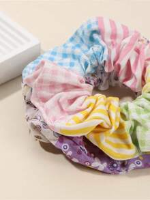2pcs Women's Check Pattern Bowknot Hair Scrunchies With Rhinestones, Dating Hair Ties - Multicolor - View 3