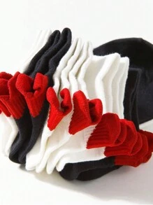 10 Pares/pack Calcetines De Mujer De Color Sólido Con Talón Estéreo Y Estampado De Corazón, Calcetines Cómodos Y Transpirables Estilo Lady Boat De Corte Corto En Estilo Universitario