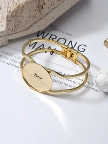 1入金色空白手環手鐲,可調節黃銅空白手鐲圓形手鐲,適用於自製 - 金色 - 查看 3